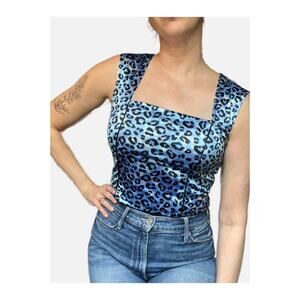 Delia’s Y2K 90s Leopard Print Corset Stretch Tank Top Blue Small